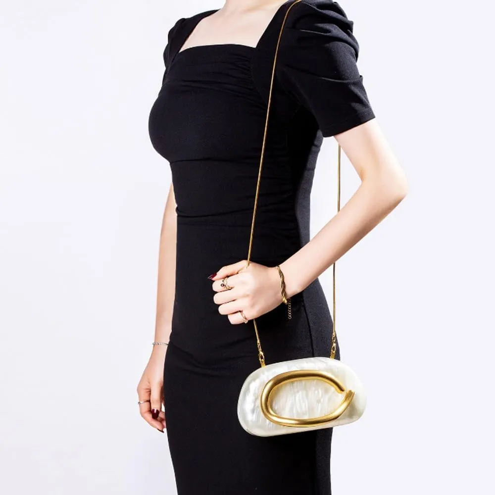 Evening Acrylic Clutch Purses for Women Evening Handbags Crossbody Purse PU Leather with Gold Oval Accent