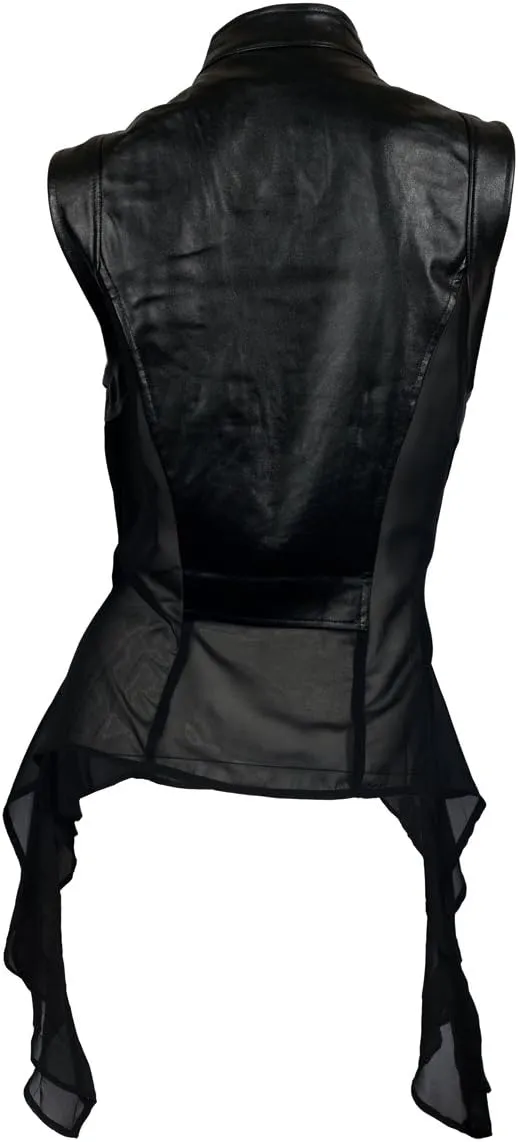 eVogues Women's Sleeveless Sheer and Faux Leather Panel Fashion Vest Jacket