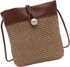 Eye Catching Woven Phone Bag Delicate Shoulder Bags Straw Bucket Bag Crossbody Purse PU Leather Handbag for Women