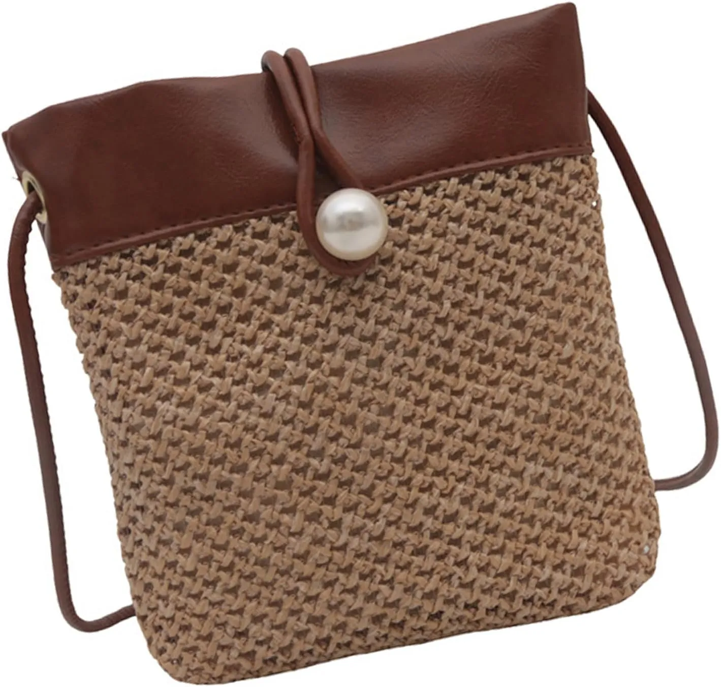 Eye Catching Woven Phone Bag Delicate Shoulder Bags Straw Bucket Bag Crossbody Purse PU Leather Handbag for Women