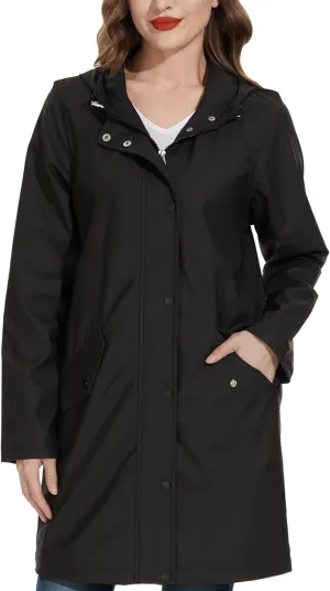 Fahsyee Raincoat Women, Rain Jacket Waterproof Coat Hooded Windbreaker Outdoor Long Active