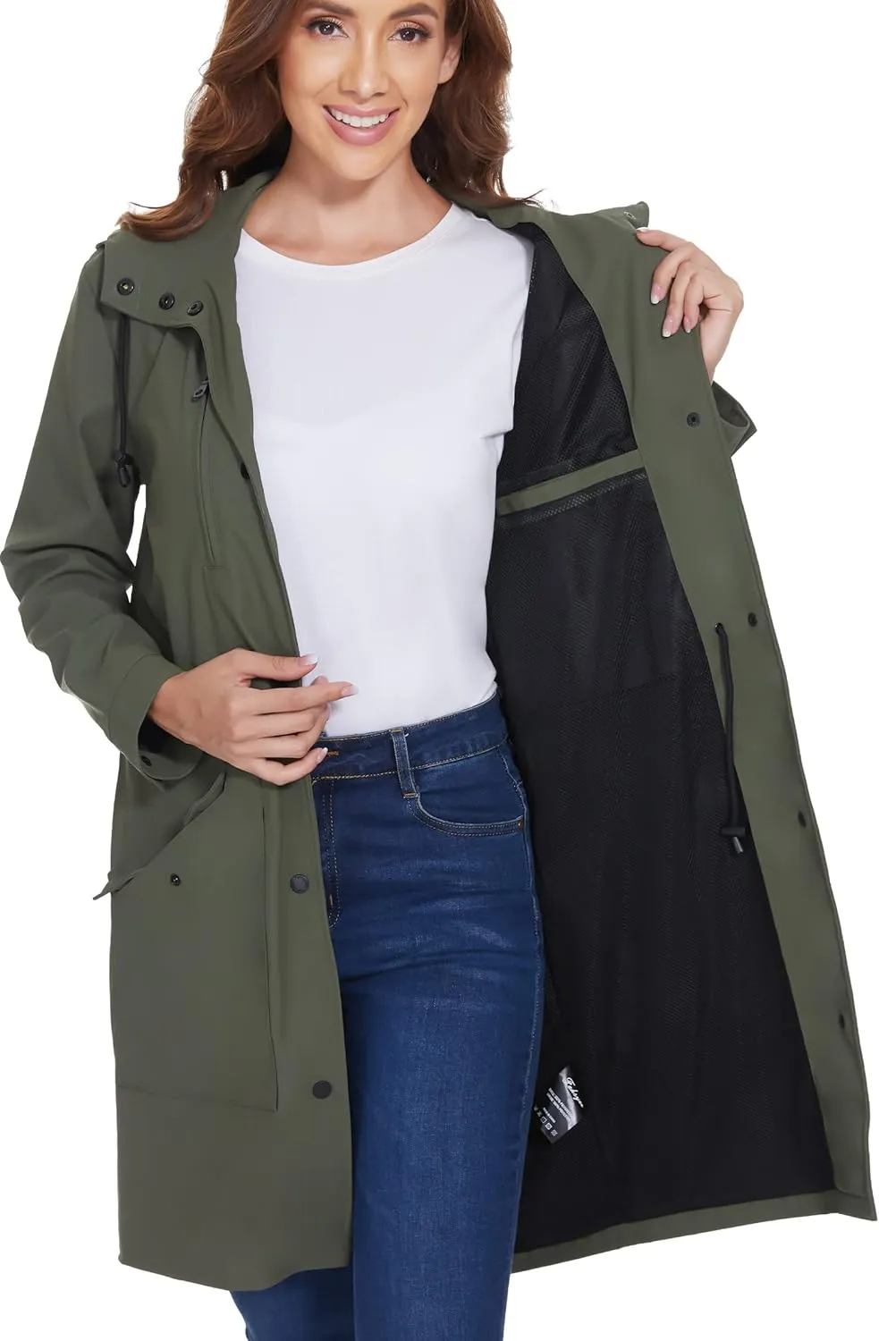Fahsyee Raincoat Women, Rain Jacket Waterproof Coat Hooded Windbreaker Outdoor Long Active