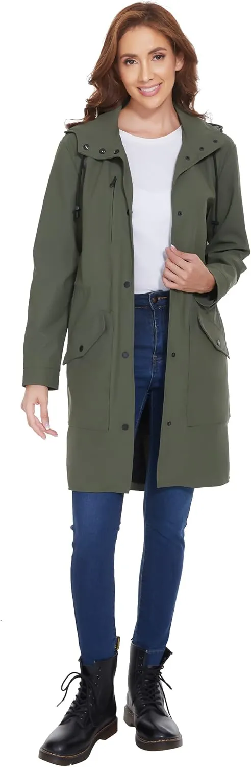 Fahsyee Raincoat Women, Rain Jacket Waterproof Coat Hooded Windbreaker Outdoor Long Active