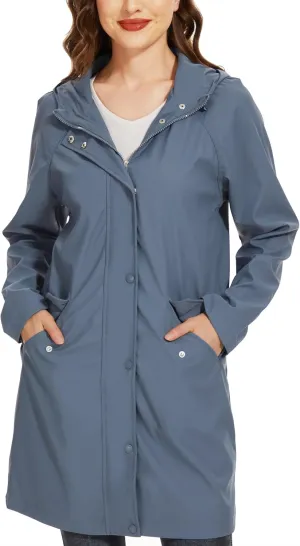 Fahsyee Raincoat Women, Rain Jacket Waterproof Coat Hooded Windbreaker Outdoor Long Active