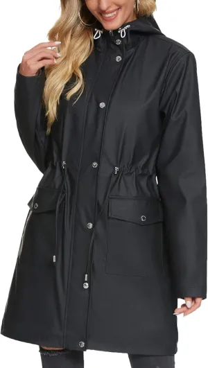 Fahsyee Raincoat Women, Rain Jacket Waterproof Coat Hooded Windbreaker Outdoor Long Active
