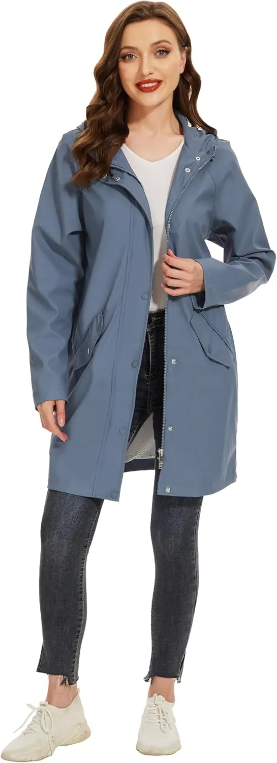 Fahsyee Raincoat Women, Rain Jacket Waterproof Coat Hooded Windbreaker Outdoor Long Active