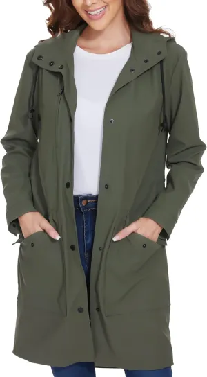Fahsyee Raincoat Women, Rain Jacket Waterproof Coat Hooded Windbreaker Outdoor Long Active