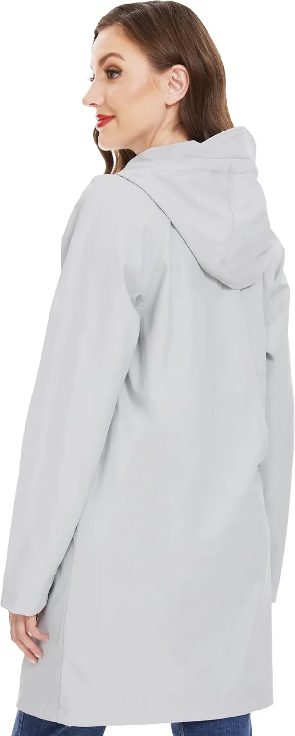 Fahsyee Raincoat Women, Rain Jacket Waterproof Coat Hooded Windbreaker Outdoor Long Active
