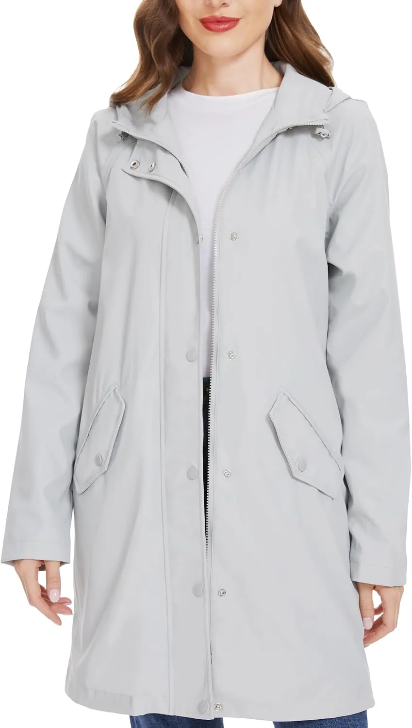 Fahsyee Raincoat Women, Rain Jacket Waterproof Coat Hooded Windbreaker Outdoor Long Active