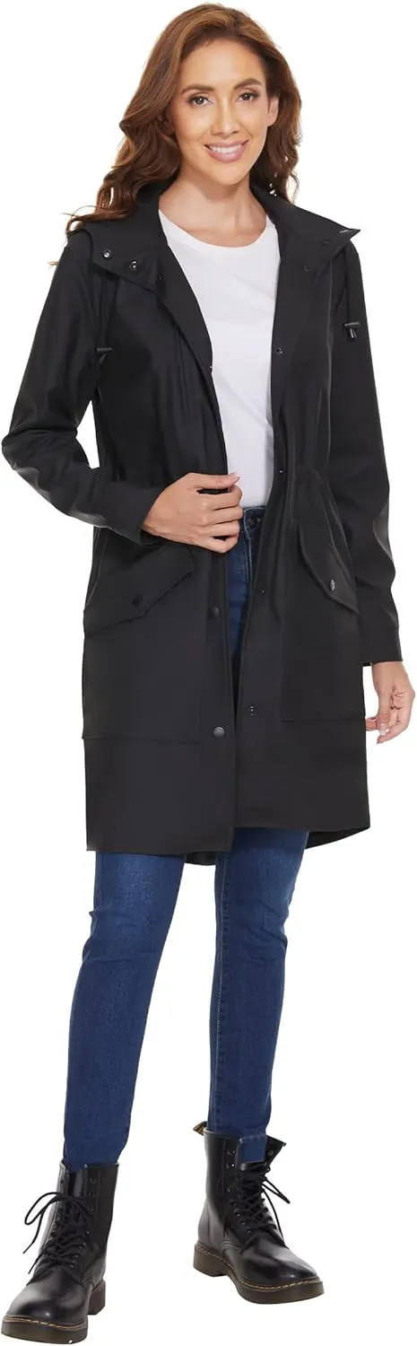 Fahsyee Raincoat Women, Rain Jacket Waterproof Coat Hooded Windbreaker Outdoor Long Active