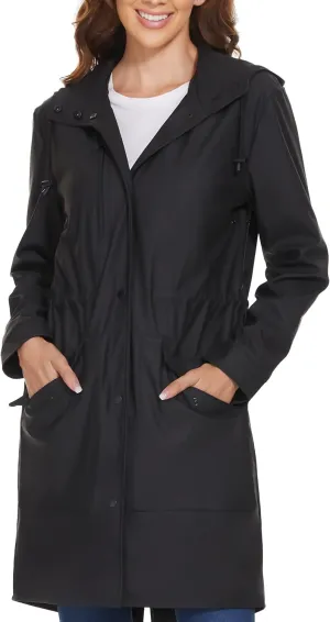 Fahsyee Raincoat Women, Rain Jacket Waterproof Coat Hooded Windbreaker Outdoor Long Active