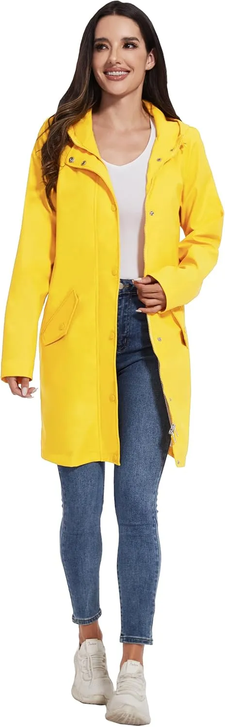 Fahsyee Raincoat Women, Rain Jacket Waterproof Coat Hooded Windbreaker Outdoor Long Active