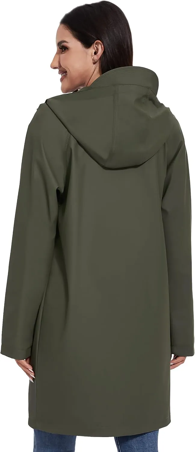 Fahsyee Raincoat Women, Rain Jacket Waterproof Coat Hooded Windbreaker Outdoor Long Active