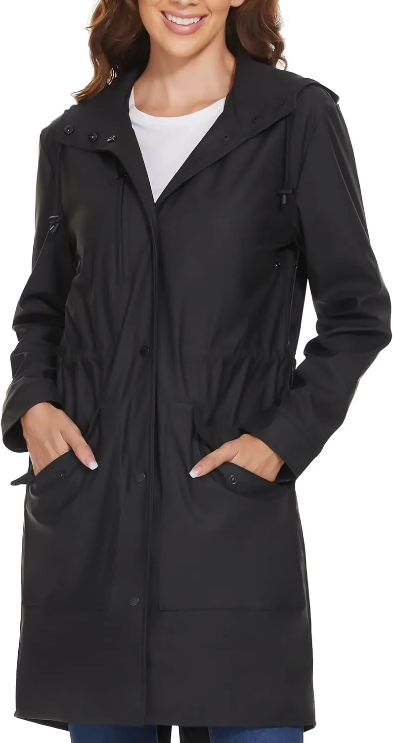 Fahsyee Raincoat Women, Rain Jacket Waterproof Coat Hooded Windbreaker Outdoor Long Active