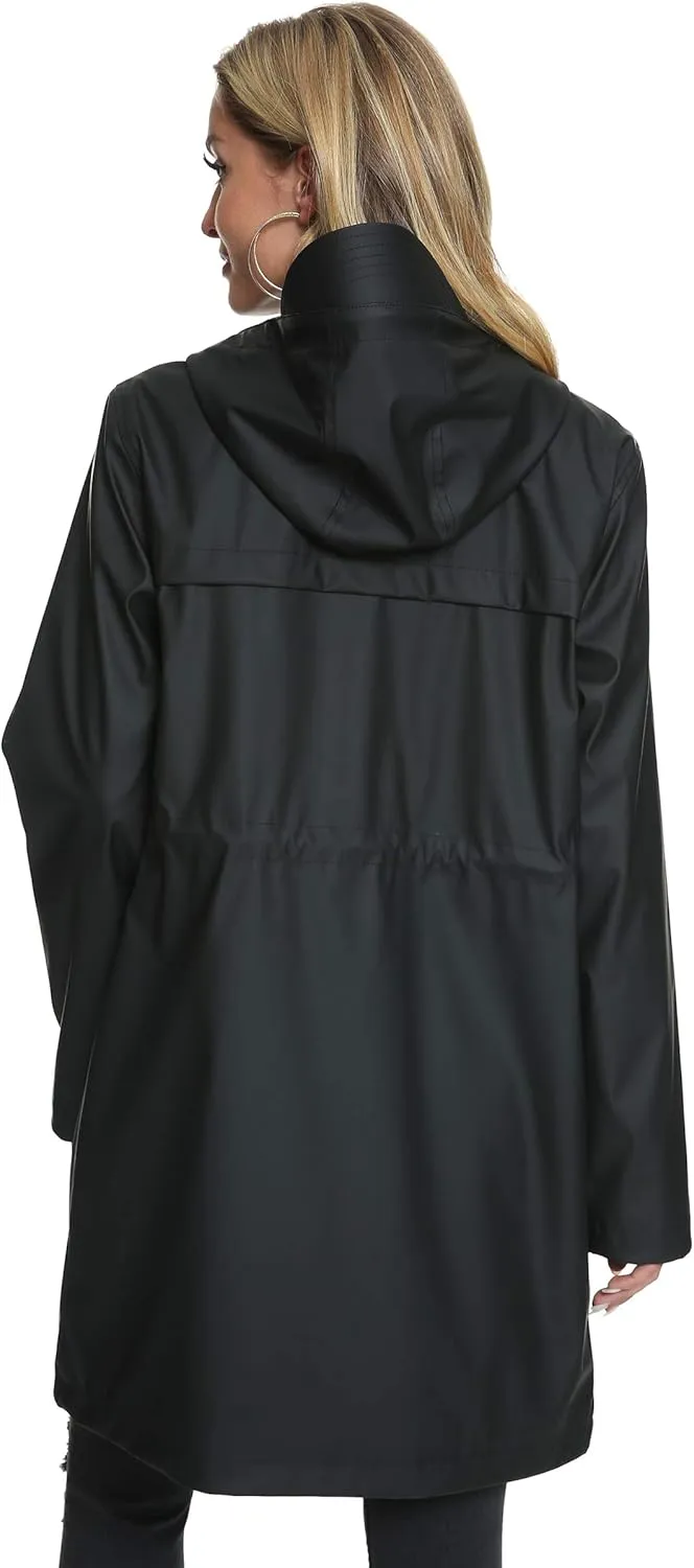 Fahsyee Raincoat Women, Rain Jacket Waterproof Coat Hooded Windbreaker Outdoor Long Active