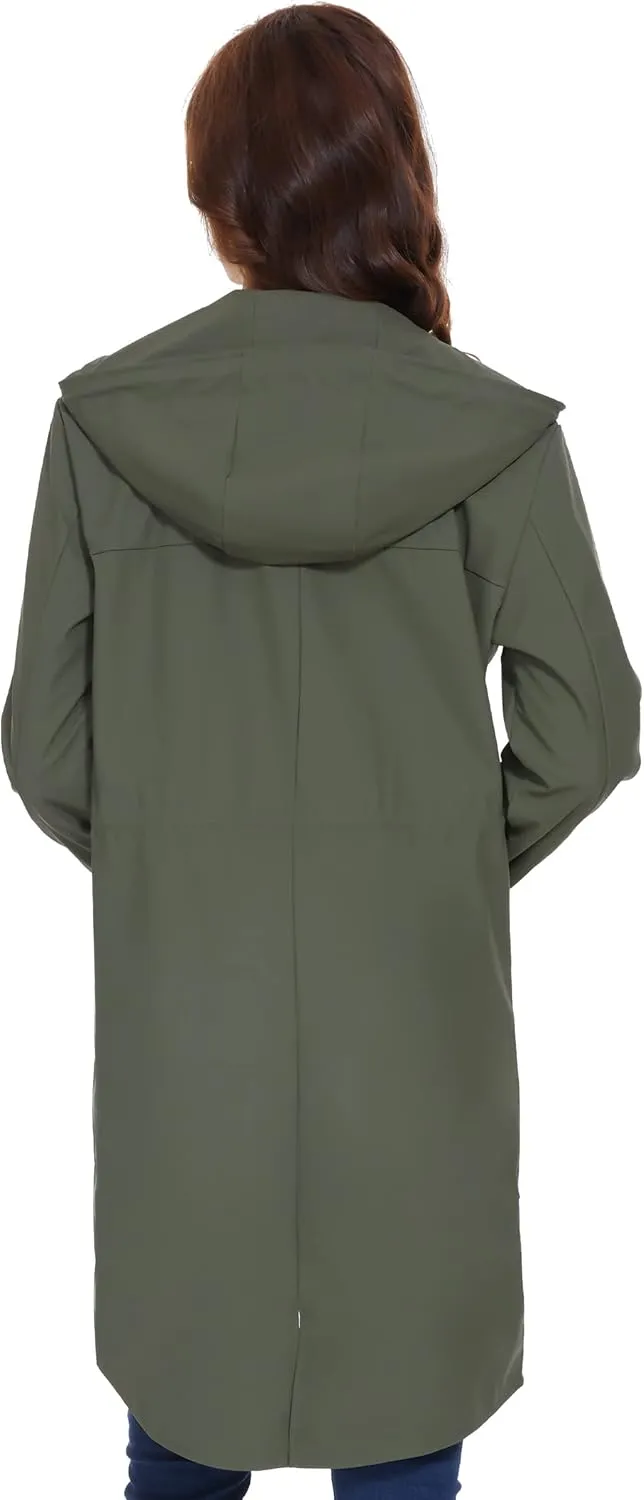 Fahsyee Raincoat Women, Rain Jacket Waterproof Coat Hooded Windbreaker Outdoor Long Active
