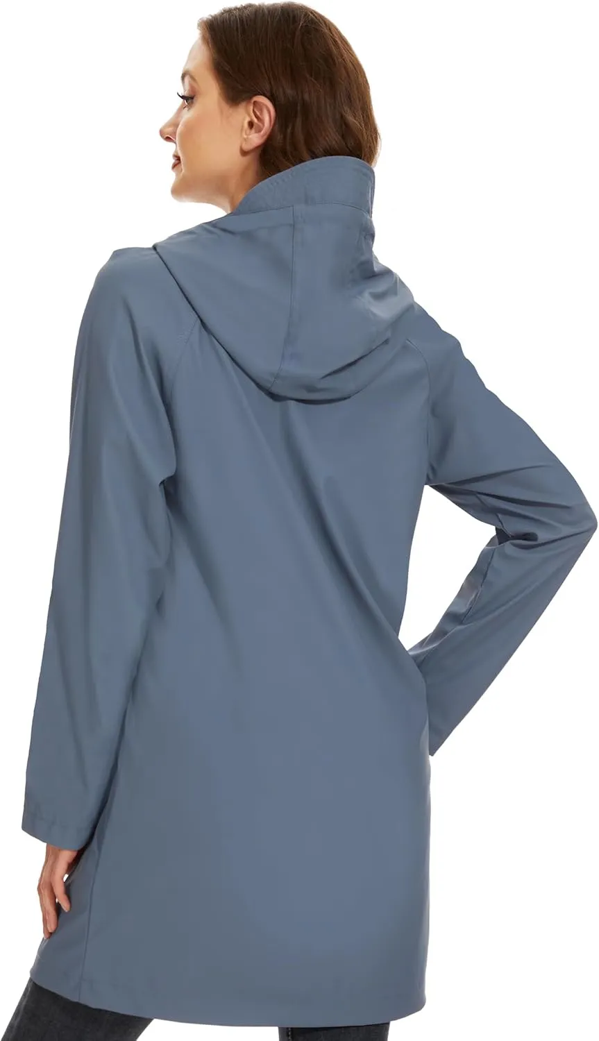 Fahsyee Raincoat Women, Rain Jacket Waterproof Coat Hooded Windbreaker Outdoor Long Active