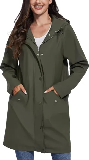 Fahsyee Raincoat Women, Rain Jacket Waterproof Coat Hooded Windbreaker Outdoor Long Active