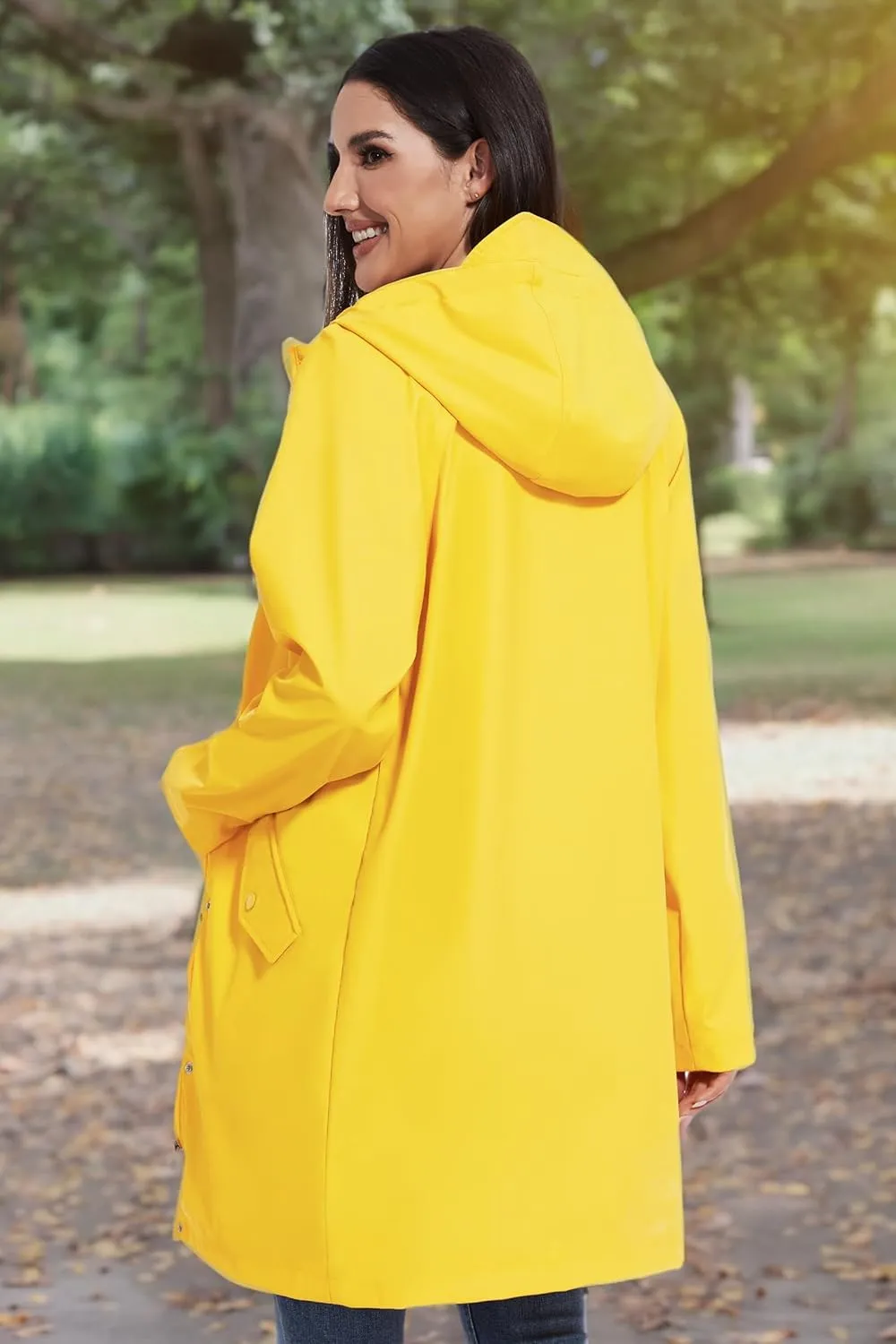 Fahsyee Raincoat Women, Rain Jacket Waterproof Coat Hooded Windbreaker Outdoor Long Active