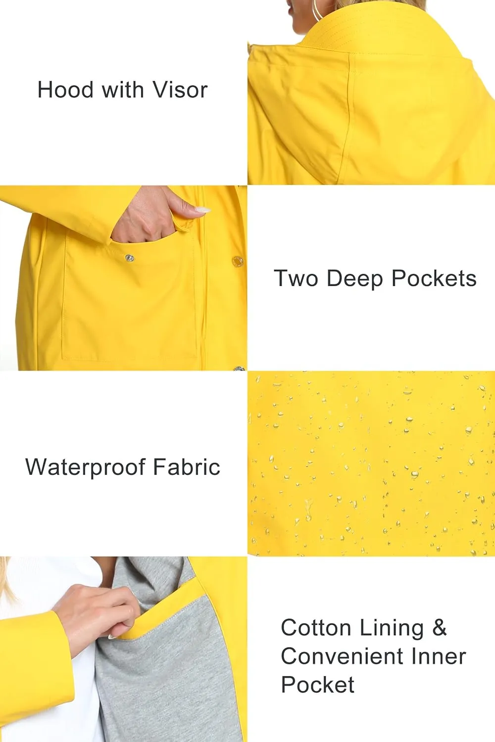 Fahsyee Raincoat Women, Rain Jacket Waterproof Coat Hooded Windbreaker Outdoor Long Active