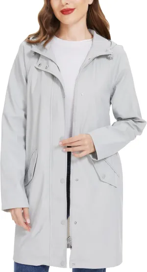Fahsyee Raincoat Women, Rain Jacket Waterproof Coat Hooded Windbreaker Outdoor Long Active