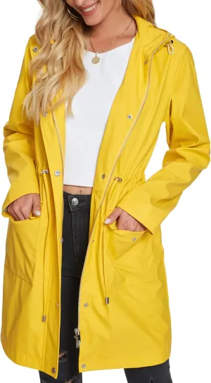 Fahsyee Raincoat Women, Rain Jacket Waterproof Coat Hooded Windbreaker Outdoor Long Active