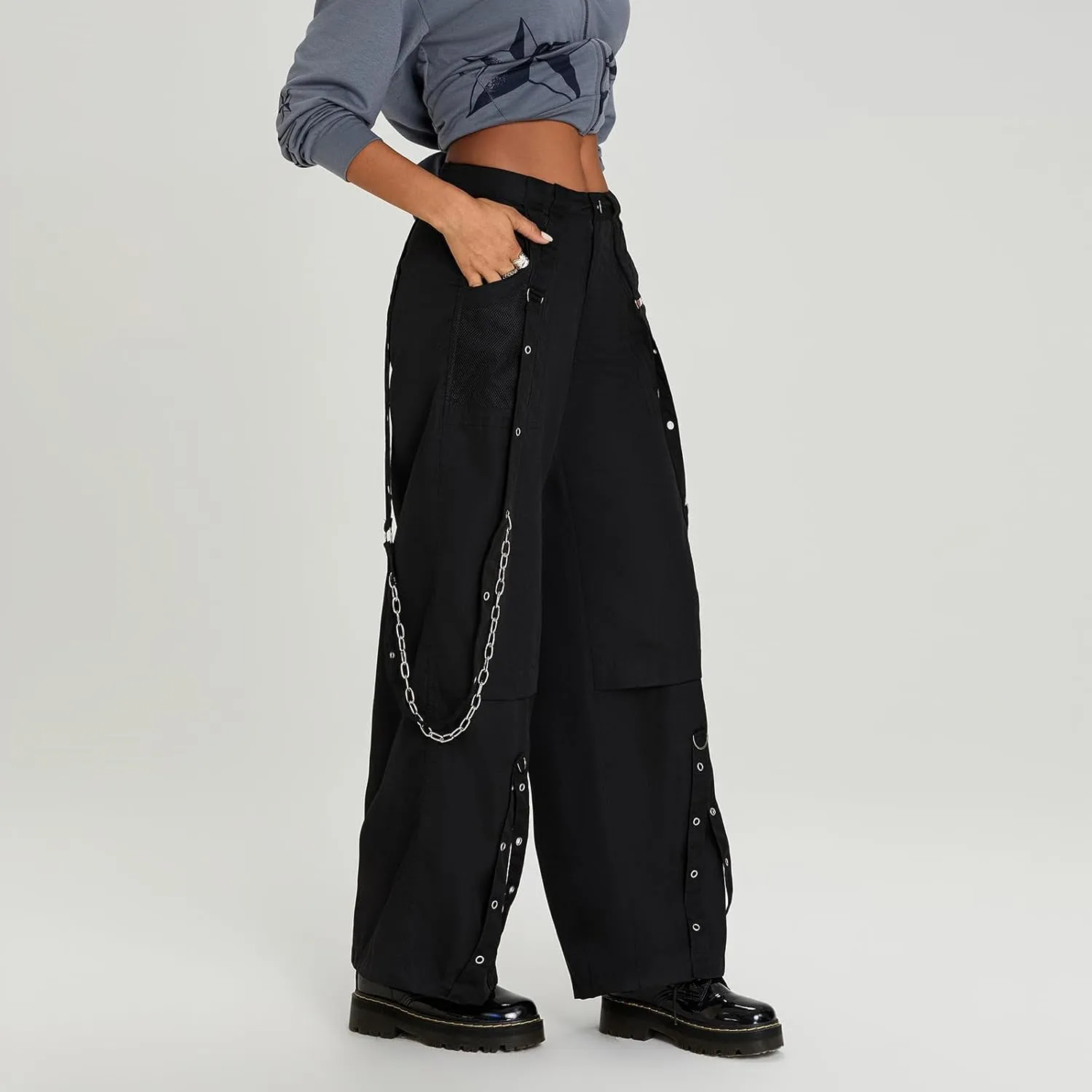 Faretumiya Women Cargo Pants High Waist Baggy Jeans Casual Wid Leg Denim Pants Grunge Gothic Harajuku Punk Y2k Trousers