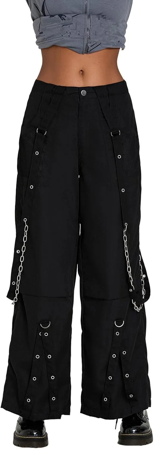 Faretumiya Women Cargo Pants High Waist Baggy Jeans Casual Wid Leg Denim Pants Grunge Gothic Harajuku Punk Y2k Trousers