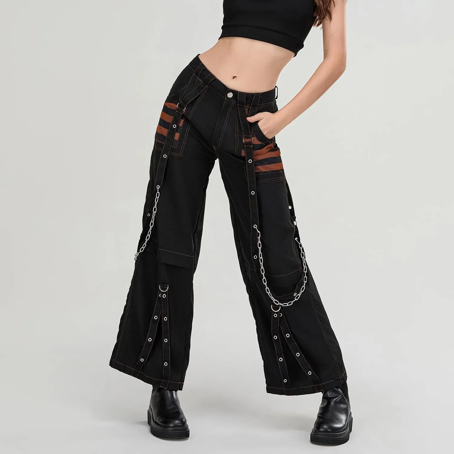 Faretumiya Women Cargo Pants High Waist Baggy Jeans Casual Wid Leg Denim Pants Grunge Gothic Harajuku Punk Y2k Trousers