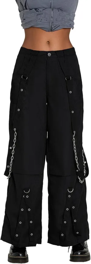 Faretumiya Women Cargo Pants High Waist Baggy Jeans Casual Wid Leg Denim Pants Grunge Gothic Harajuku Punk Y2k Trousers