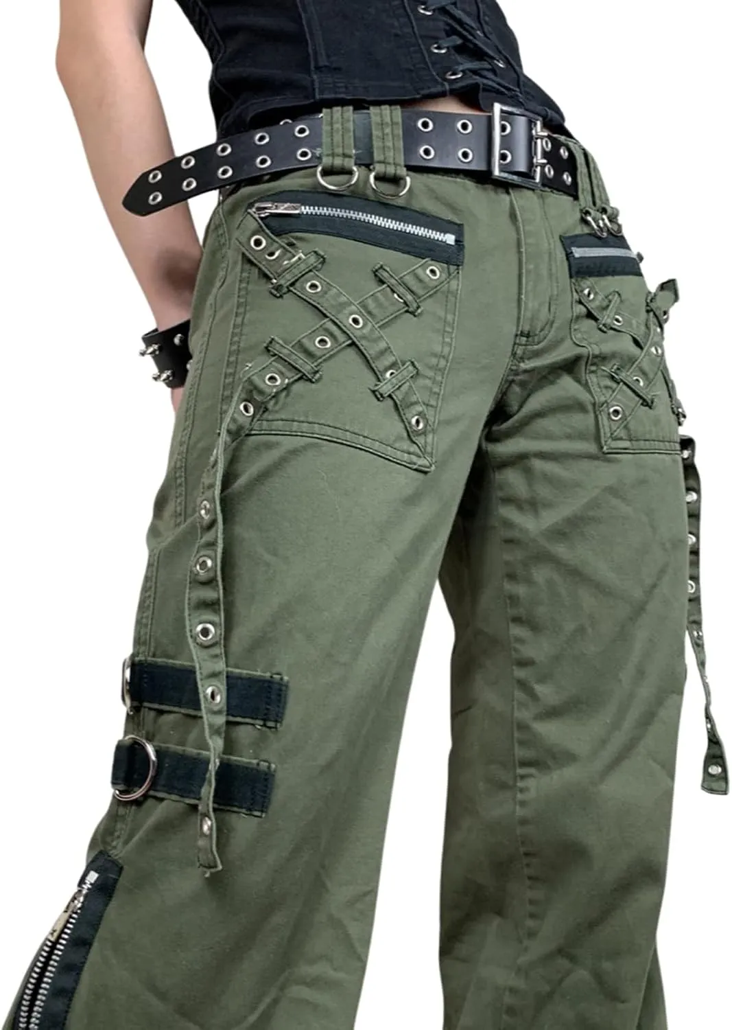 Faretumiya Women Cargo Pants High Waist Baggy Jeans Casual Wid Leg Denim Pants Grunge Gothic Harajuku Punk Y2k Trousers