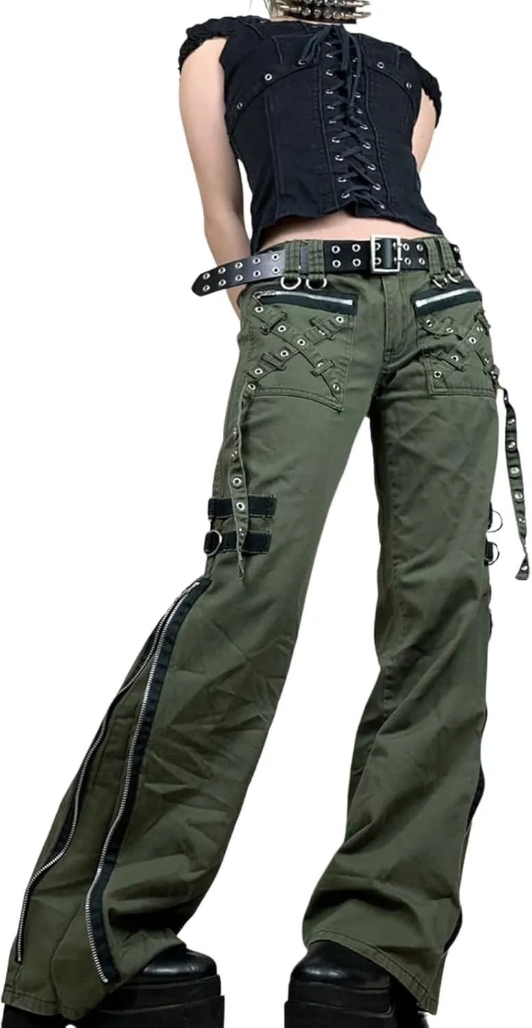 Faretumiya Women Cargo Pants High Waist Baggy Jeans Casual Wid Leg Denim Pants Grunge Gothic Harajuku Punk Y2k Trousers