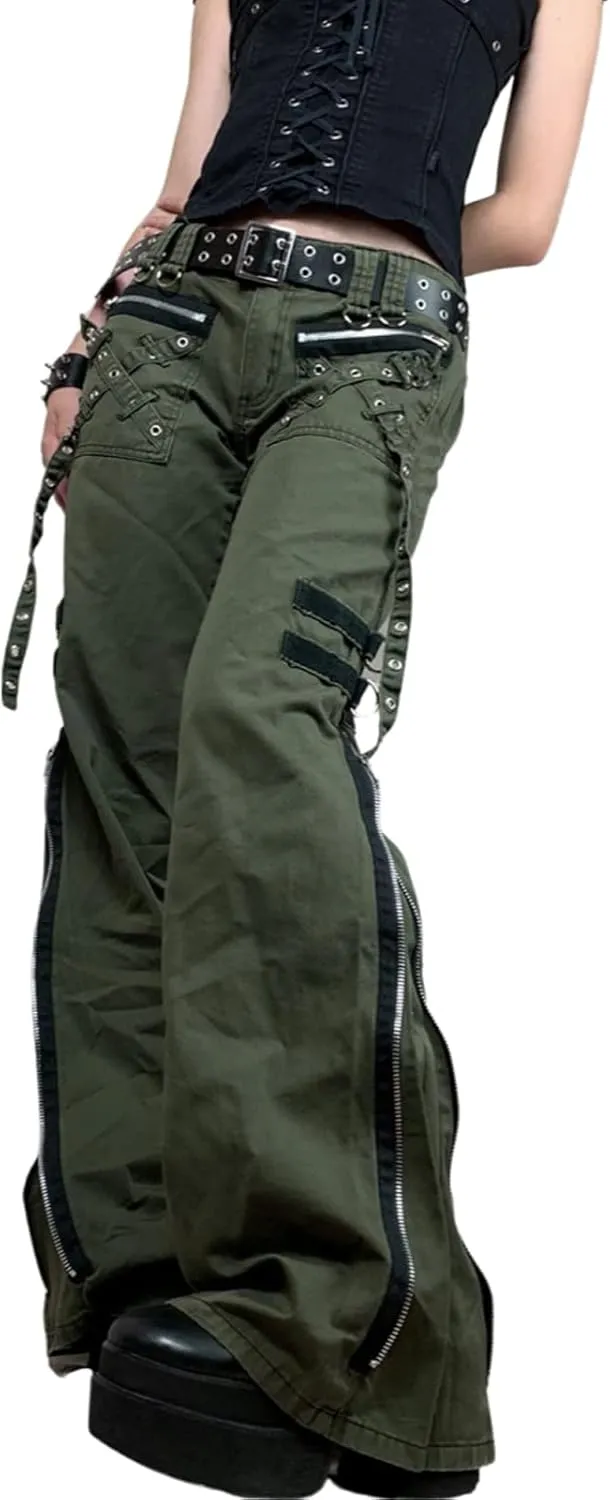 Faretumiya Women Cargo Pants High Waist Baggy Jeans Casual Wid Leg Denim Pants Grunge Gothic Harajuku Punk Y2k Trousers