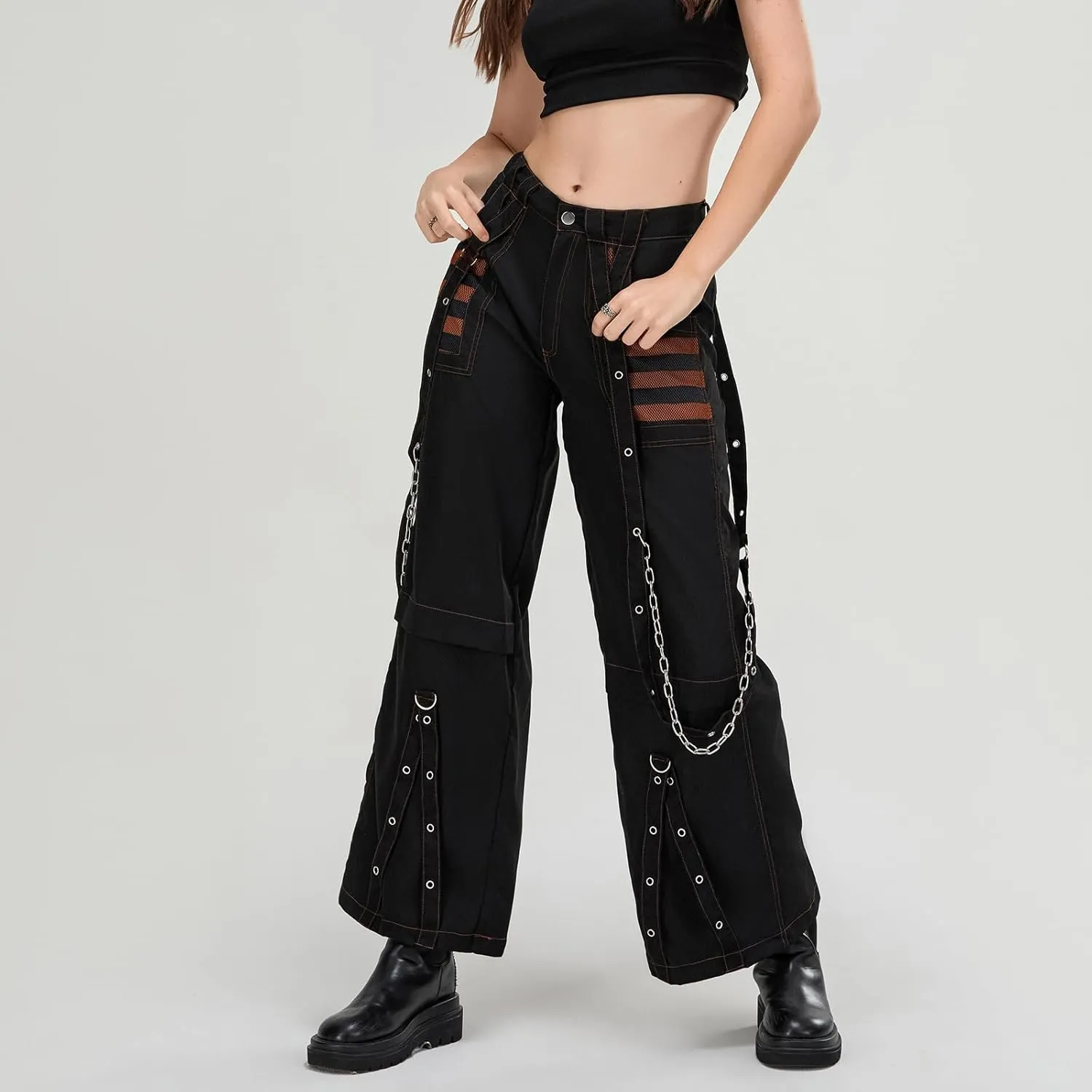 Faretumiya Women Cargo Pants High Waist Baggy Jeans Casual Wid Leg Denim Pants Grunge Gothic Harajuku Punk Y2k Trousers