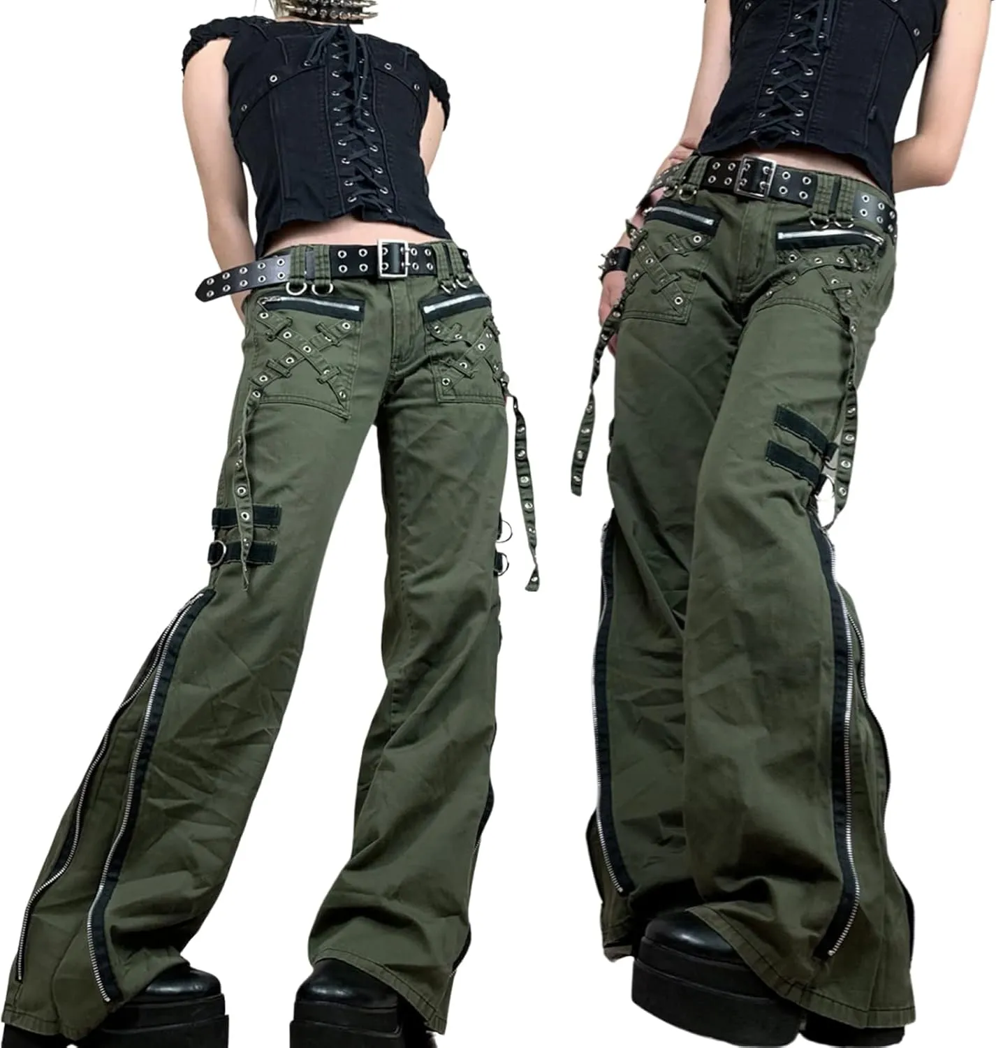Faretumiya Women Cargo Pants High Waist Baggy Jeans Casual Wid Leg Denim Pants Grunge Gothic Harajuku Punk Y2k Trousers