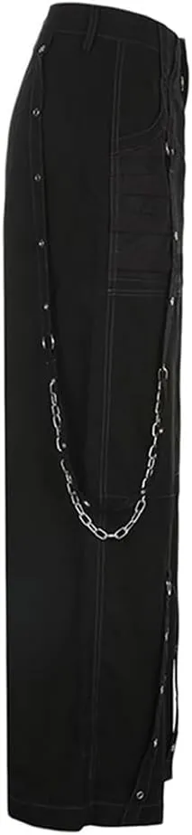 Faretumiya Women Cargo Pants High Waist Baggy Jeans Casual Wid Leg Denim Pants Grunge Gothic Harajuku Punk Y2k Trousers