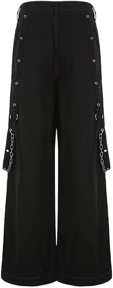 Faretumiya Women Cargo Pants High Waist Baggy Jeans Casual Wid Leg Denim Pants Grunge Gothic Harajuku Punk Y2k Trousers