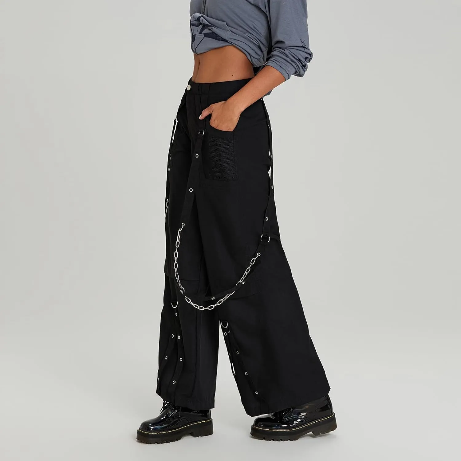 Faretumiya Women Cargo Pants High Waist Baggy Jeans Casual Wid Leg Denim Pants Grunge Gothic Harajuku Punk Y2k Trousers