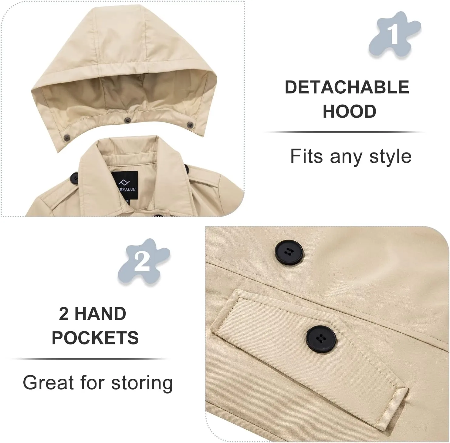FARVALUE Women's Waterproof Trench Coat Winter Double Breasted Windbreaker Classic Belted Lapel Overcoat