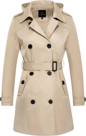 FARVALUE Women's Waterproof Trench Coat Winter Double Breasted Windbreaker Classic Belted Lapel Overcoat