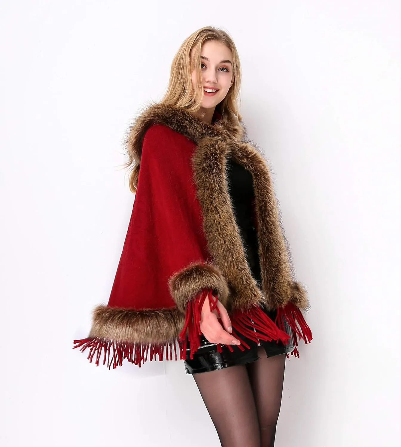 Faux Fur Shawl Hooded Cape Wrap Stole Shrug Bridal Winter Wedding with Hook