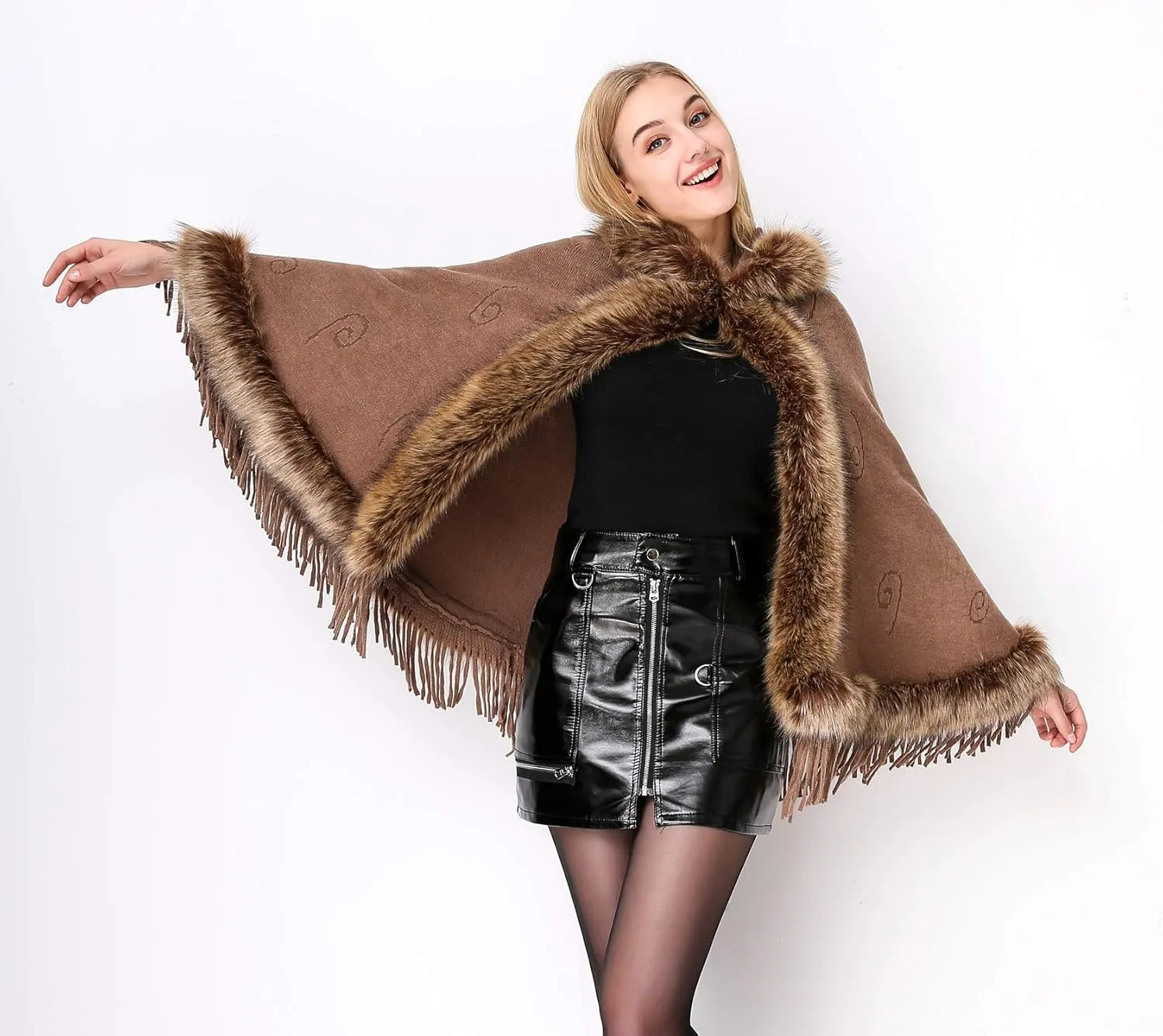 Faux Fur Shawl Hooded Cape Wrap Stole Shrug Bridal Winter Wedding with Hook