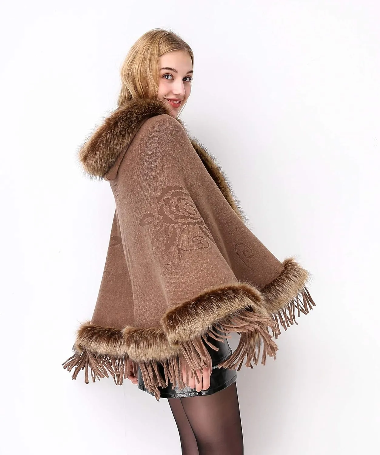 Faux Fur Shawl Hooded Cape Wrap Stole Shrug Bridal Winter Wedding with Hook
