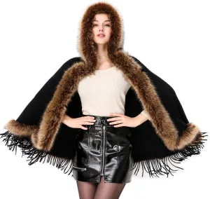 Faux Fur Shawl Hooded Cape Wrap Stole Shrug Bridal Winter Wedding with Hook