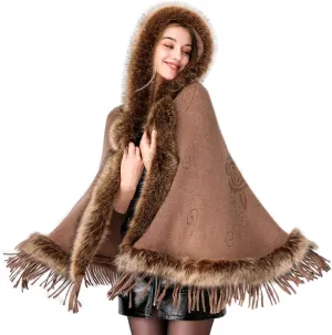 Faux Fur Shawl Hooded Cape Wrap Stole Shrug Bridal Winter Wedding with Hook
