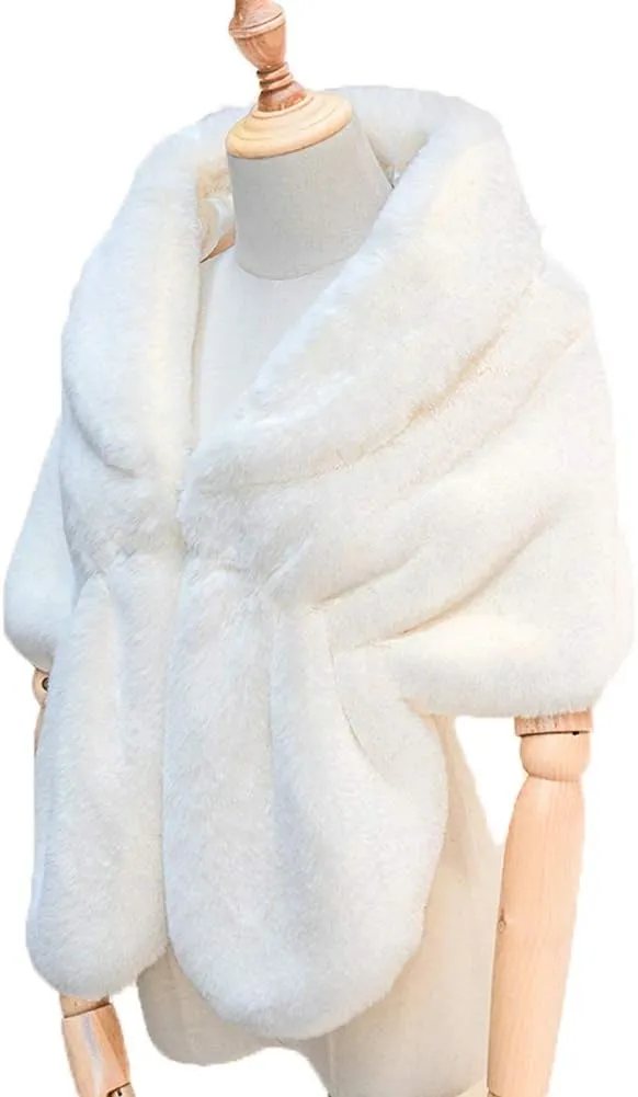 Faux Fur Shawls and Wraps For Women Stole Bridal Bridesmaids Warm Womens Cloak Cape Coat For Wedding Party