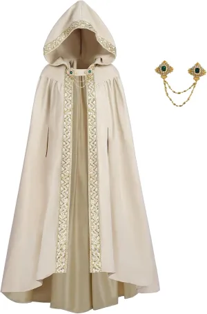 FCCAM Long Hooded Cloak for Women Suede Hooded Cape Medieval Renaissance Cloak Halloween Costume