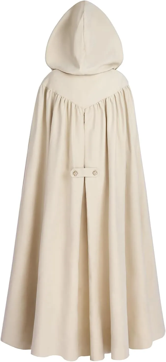 FCCAM Long Hooded Cloak for Women Suede Hooded Cape Medieval Renaissance Cloak Halloween Costume
