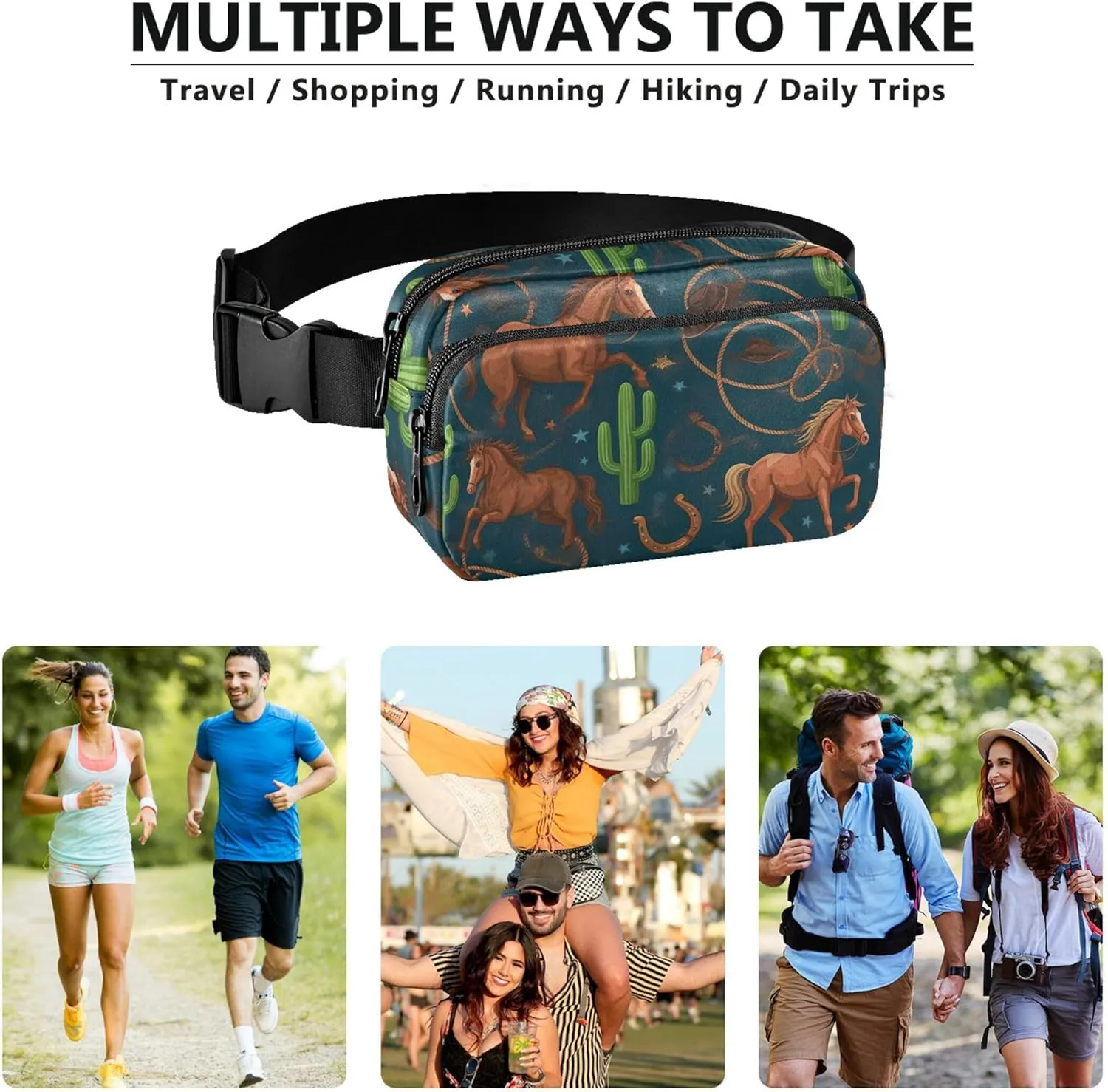 File Blue Horses Fanny Packs for Women Waterproof Anti Theft Belt Bag Cartoon Waist Pouches for Men