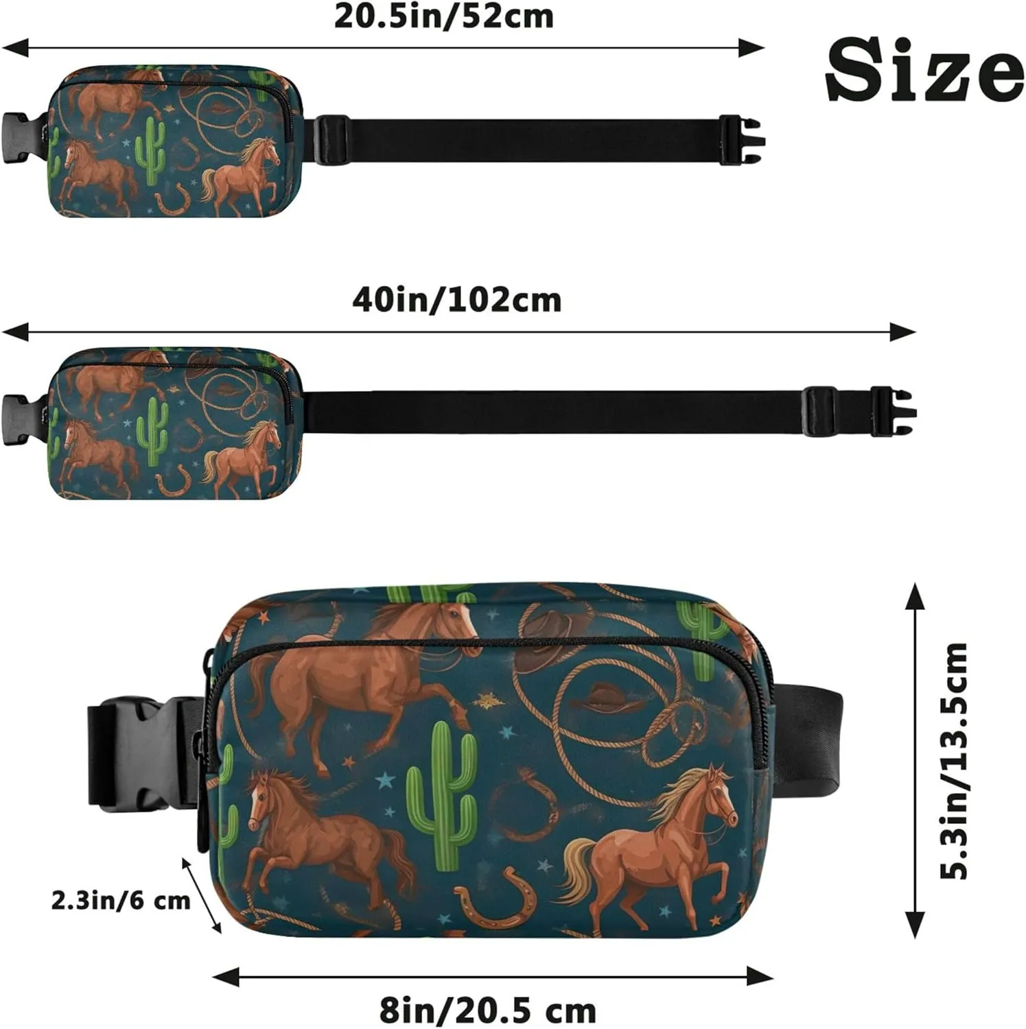 File Blue Horses Fanny Packs for Women Waterproof Anti Theft Belt Bag Cartoon Waist Pouches for Men